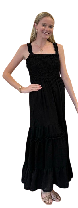 Tiered Smocked Maxi Dress, Black