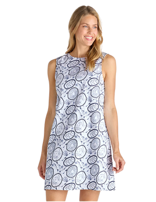 Yolanda Stretch Poplin Dress, Ocean Treasure White