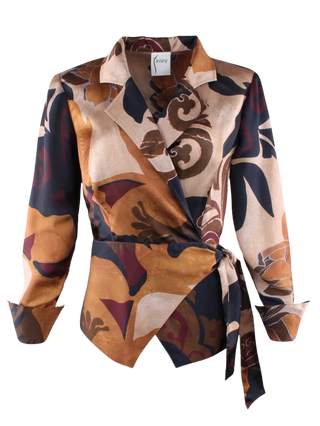 Juno Top Etruscan Scroll, Navy/Orange/Brown/Multi