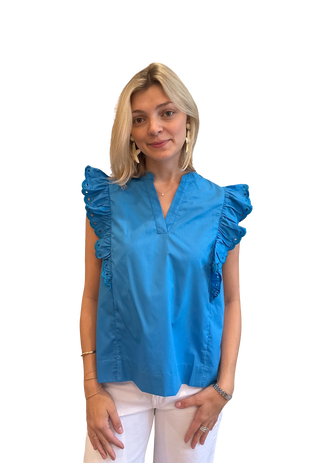 Scallop Trim Shell Top, Blue