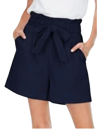 Belted Elastic Waist Short, Navy