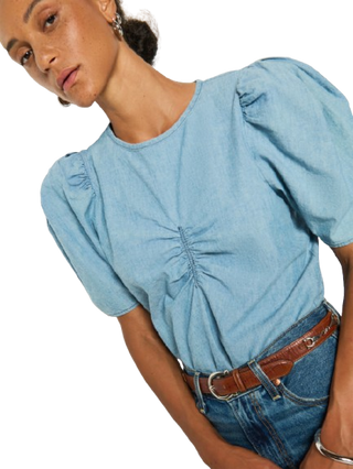 Cecily Baby Doll Top, Blue Chambray