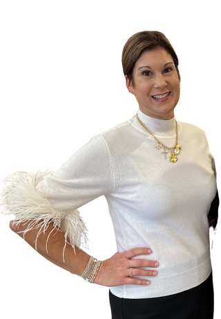 Short Sleeve Feather Mockneck Sweater, Ecru