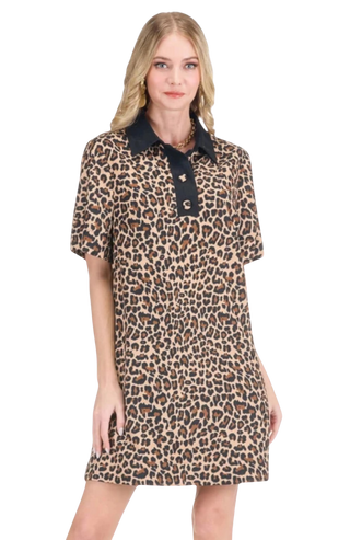Contrast Button Dress, Cheetah