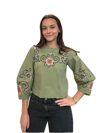 Ellianna Top, Amira Embroidery Olive