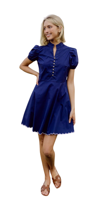 Belted Puff Sleeve Tunic, Navy
