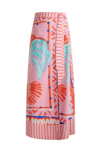 Wrap Front Maxi Skirt, Pink Palm