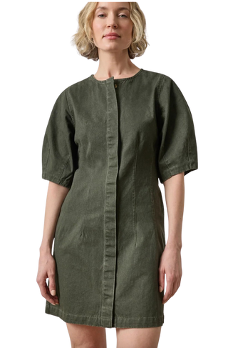 Washed Twill Full Sleeve Shirt Dress, Juniper