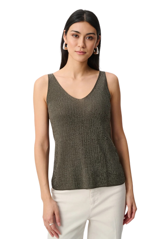 Metallic Knitted Camisole with Rhinestones, Avacado