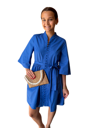 Trim Buttons Dress, Royal