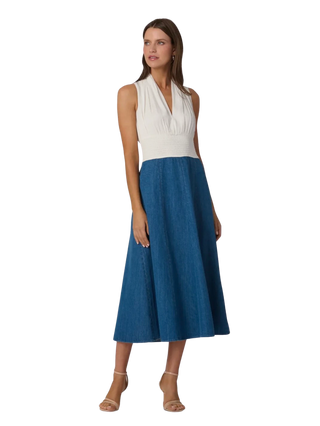 Bentley Dress, Ivory/Denim