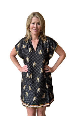 Short Sleeve Leopard Print Dress, BK