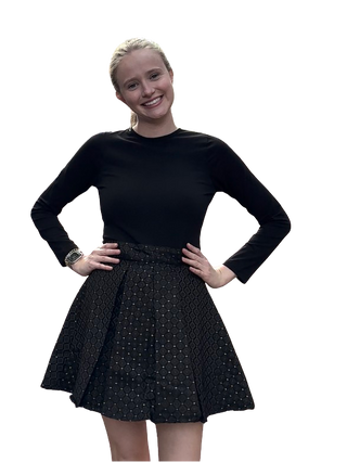 Zip Back Pleated Mini, Black/Gold Jacquard