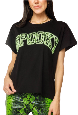 Black & Neon Green Spider Web 'Spooky' Tee