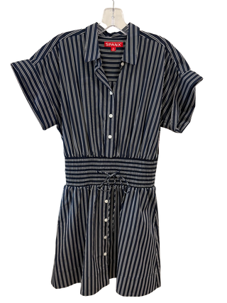 Poplin Smocked Mini Shirt Dress, Dbl Pinstripe Tn Cw