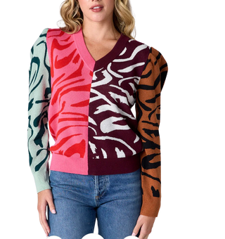 Teddie Sweater, Zebra Colorblock