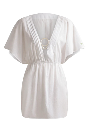 Short Ring Front Beach Cover Up, White