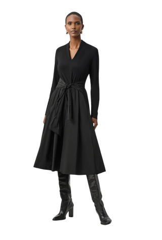 Silky Knit and Memory Fit and Flare Dress, Black