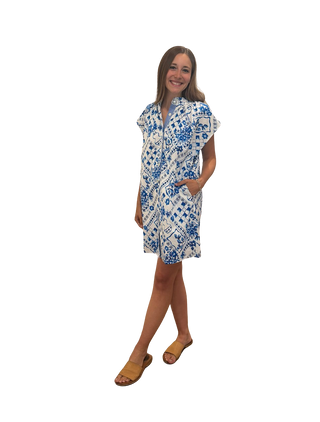 S/S Button Down Dress, Blue
