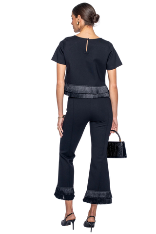 Tess Tee, Solid Black W/ Fringe