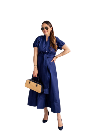 Abby Tie Waist Dress, Navy