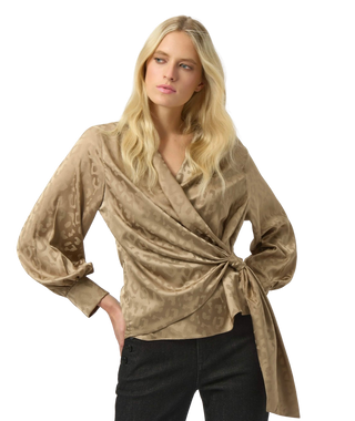 Jacquard Satin Animal Print Wrap Top, Taupe
