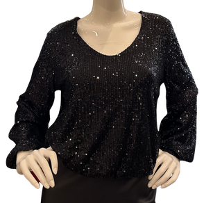 Augusta Top, Black Sequins