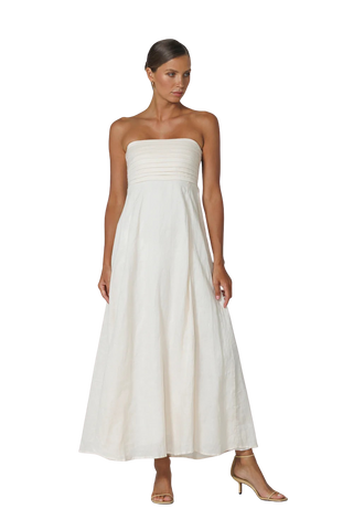 Talia Pintuck Linen Maxi, Chalk