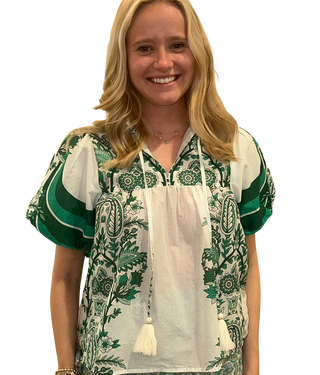 SRT1835 Puff Slv Print Top, GN