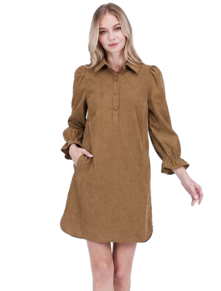 Placket Collar Dress, Taupe