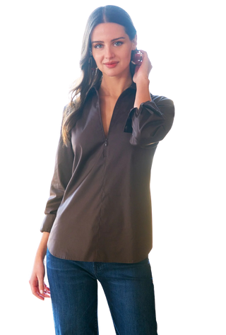 LS Endora Shirt Silky Poplin, Chocolate Brown