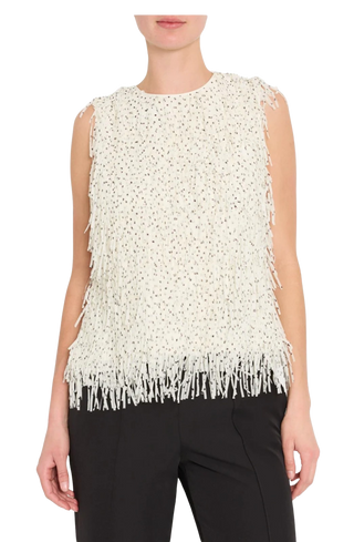 Royce Polka Dot Fringe Top, White/Black