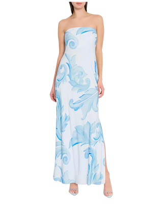 Vera Satin Floral Maxi Dress, Light Blue