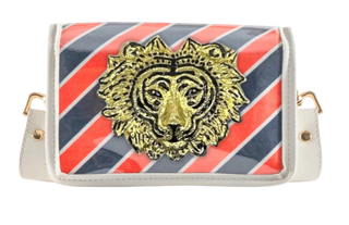 Petite Orange And Navy Stripe Clear Stadium Bag With Tiger - Auburn Stripe Tiger