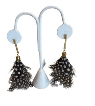 Bar Post Pheasant Feather Fan Earrings
