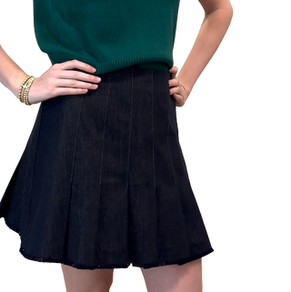 Pleated Fray Skirt, Denim