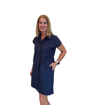 Button Down Collared Short Dress, Navy