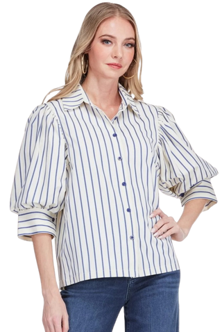 Stripe Puff Sleeve Shirt, Blue