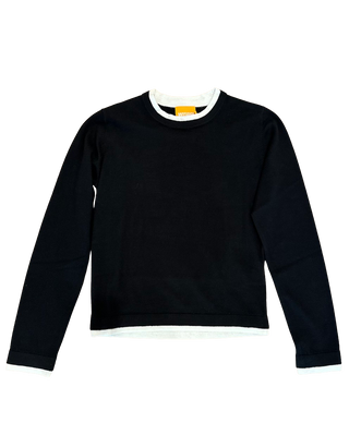 Double Contrast Trim Crew, Black/Ivory