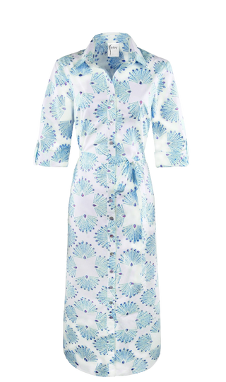 Long Alex Shirtdress, Peacock Print Turquoise