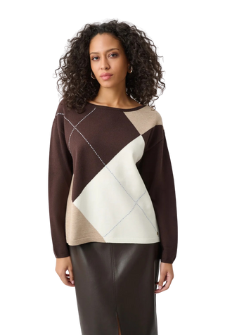 Argyle Pattern Crewneck Sweater, Mocha/Multi