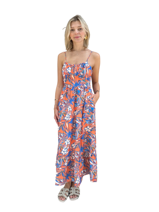 Ruched Tiered Sundress Maxi, Oleander