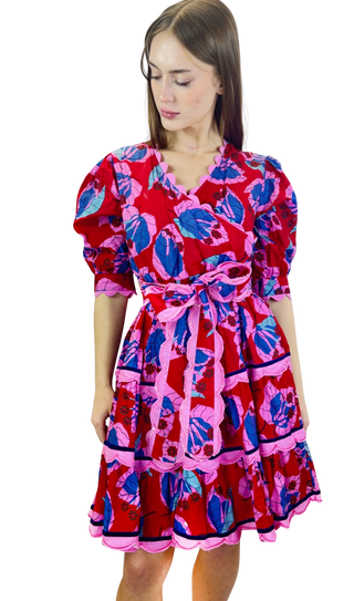 Camille Short Dress, Red/Pink