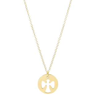 16" Necklace Gold - Guardian Angel Small Gold Disc
