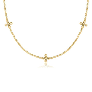 15" Choker Signature Cross Gold 2mm Bead, Classic Beaded Sig Cross