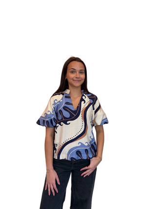Abstract Print Top w/ Puff Sleeves, CR