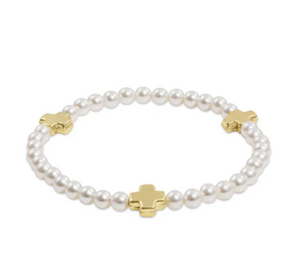 Signature Cross Pearl 4mm Bead Bracelet - Gold