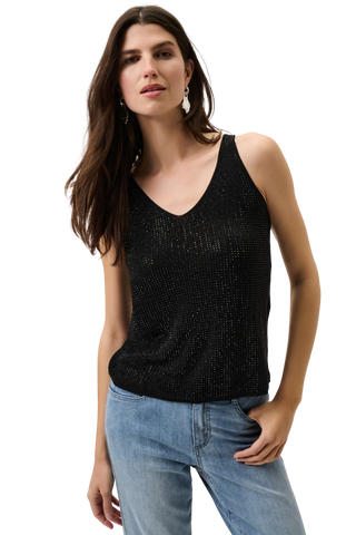 Metallic Knitted Camisole with Rhinestones, Black