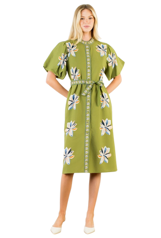 Midi Floral Dress w/ Tie Waist SRT2216-GN
