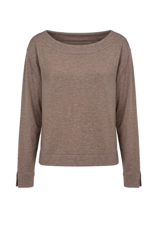 Long Sleeve Boat Neck Top, Heathered Taupe